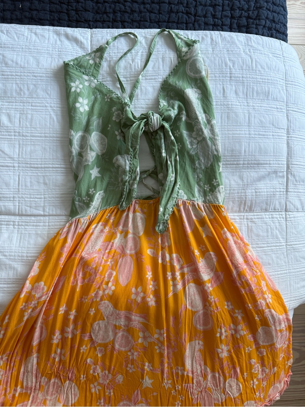 Agua Bendita Fairy Mita Maxi Dress | Patchwork Bird & Citrus Print | Size M - Picture 11 of 16